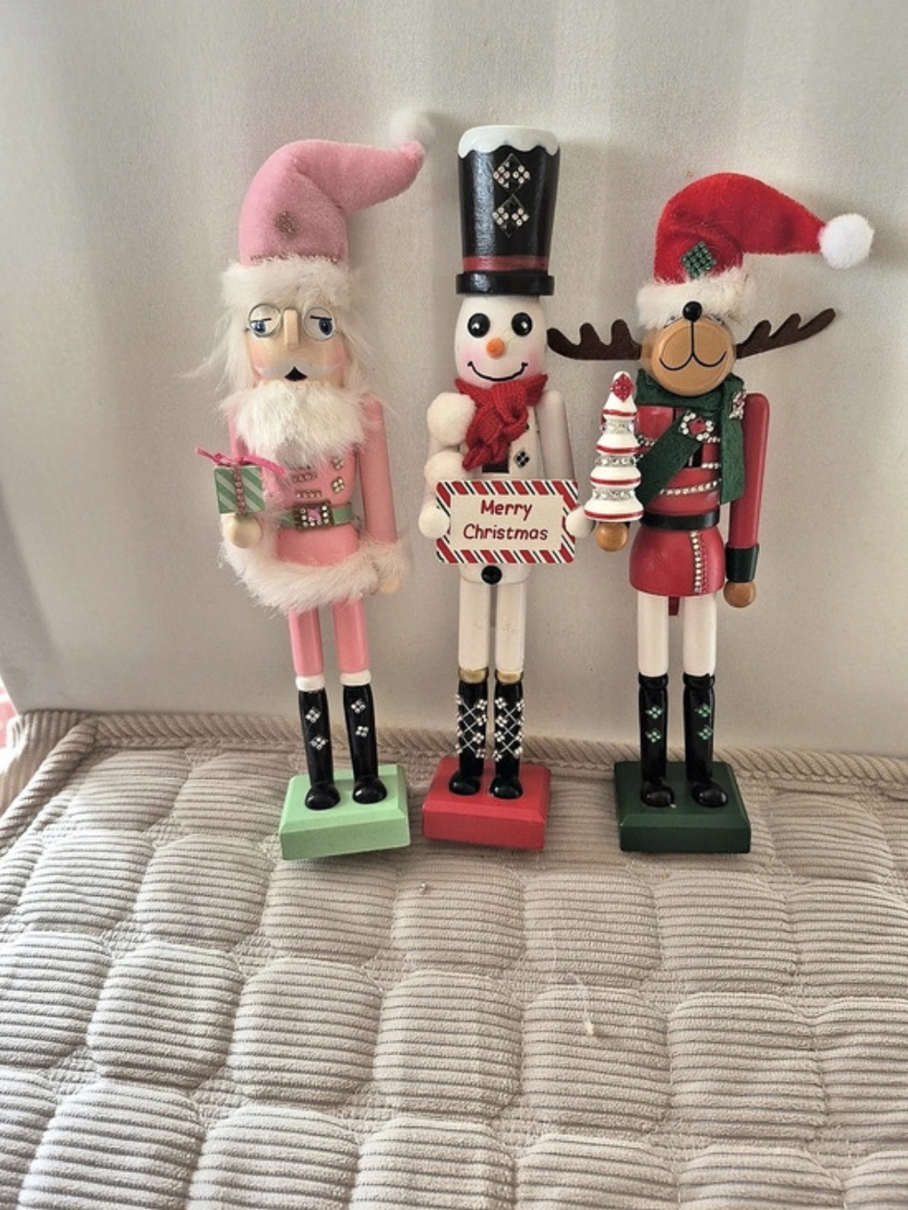 Set of 3 Wooden Nutcrackers Red & Pink Holiday Decor